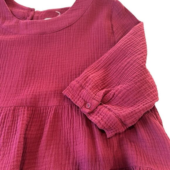 Newbury Kustom Maroon Textured Gauze Tiered Shift Babydoll Mini Dress, Small - Picture 8 of 10